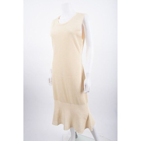 Calvin Klein Collection Womens Textured Knit Midi Dress XL Beige Sleeveless - Picture 3 of 6